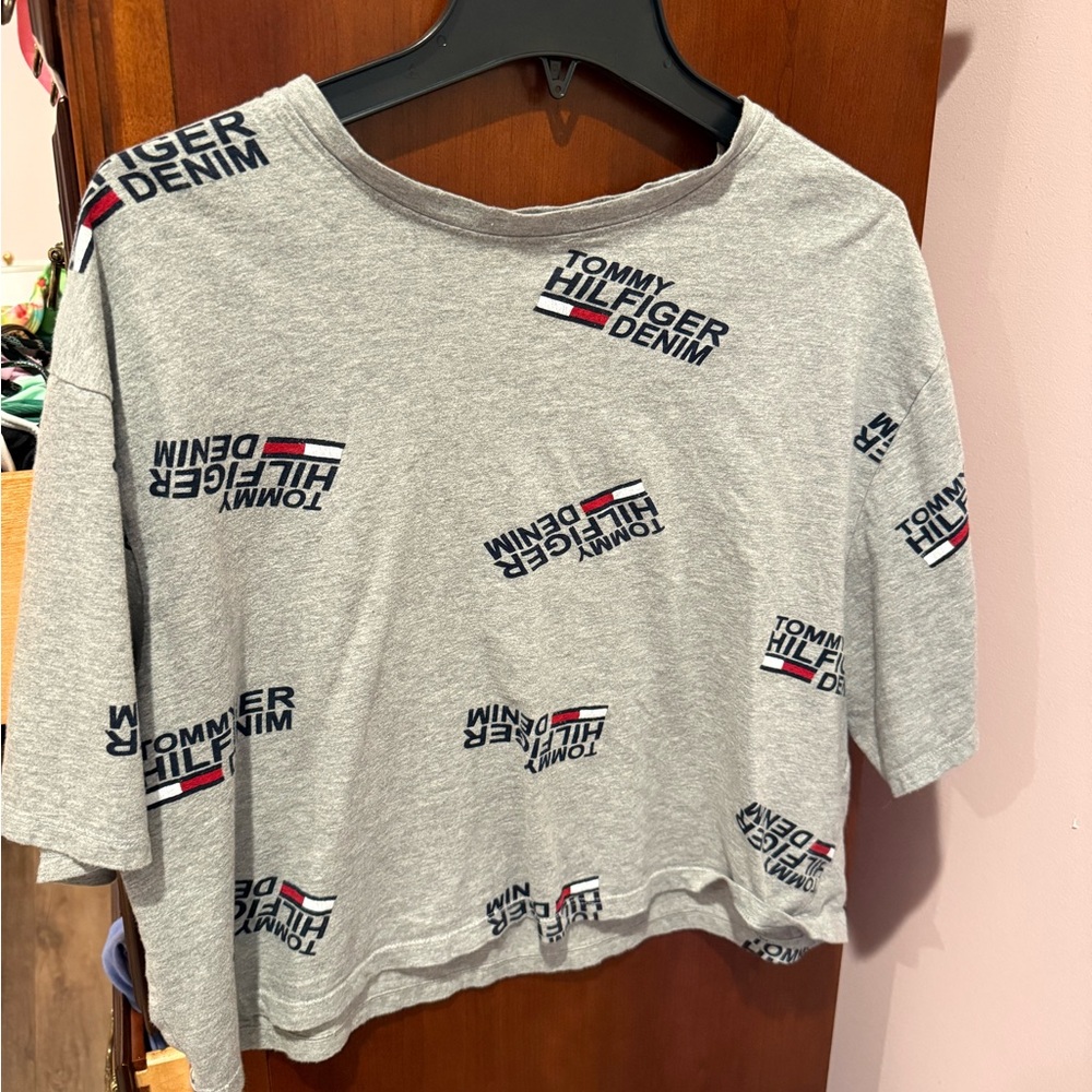 Tommy Hilfiger Light Gray Logo Tee with Navy Trim